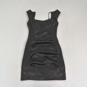 Y2K Black Satin‎ Mini Dress Ruched Bodycon Square Neck Party Club B. Darlin 3/4